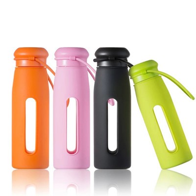 2020 New Style 500ML Borosilicate Glass Sport Water Bottle With Silicone Cover