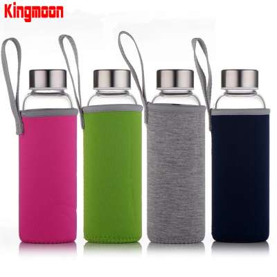 Top Level Quality Environmental Borosilicate Glass Water Bottle with Colorful Nylon Sleeve (18oz)