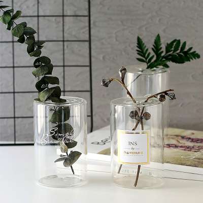 Modern Home Outdoor Garden Clear Cylinder Design Decoration Flower Glass Vase